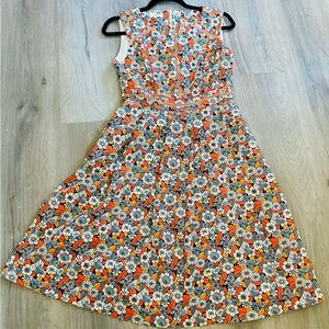 Vintage Floral Midi Dress in Orange and Gray